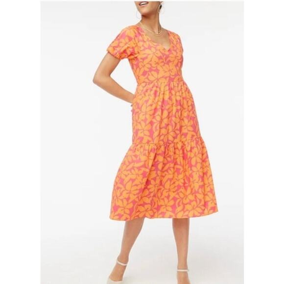 J. Crew Factory Tiered Midi Dress with Puff Sleeves Floral BR907 - Picture 1 of 10